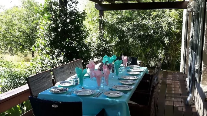 Dining on the terrace.